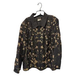Christina Hope Jacket Womens‎ 2X Black Silk Gold Floral Embroidered Quilted Coat